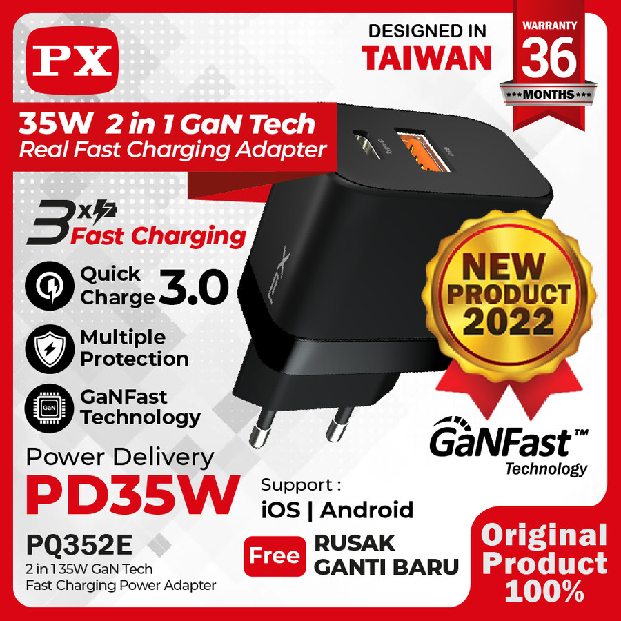 หัวชาร์จเร็ว Type C+USB A 35W PX PQ352E หัวอะแดปเตอร์ชาร์จ