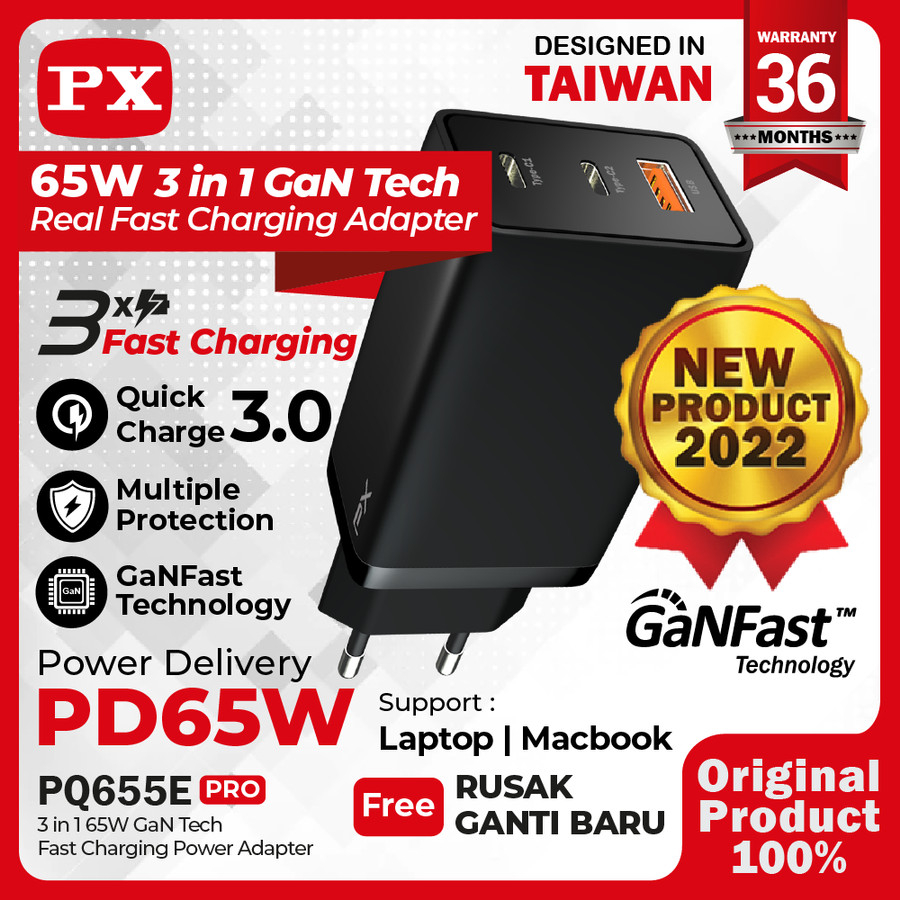 หัวชาร์จเร็ว Type C+USB A 65W PX PQ655E PRO หัวชาร์จอะแดปเตอร์