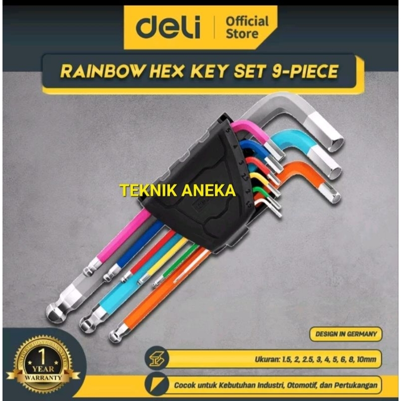 DELI KUNI L RAINBOW SET HEX KEY WRENCH SET 9 ชิ้น
