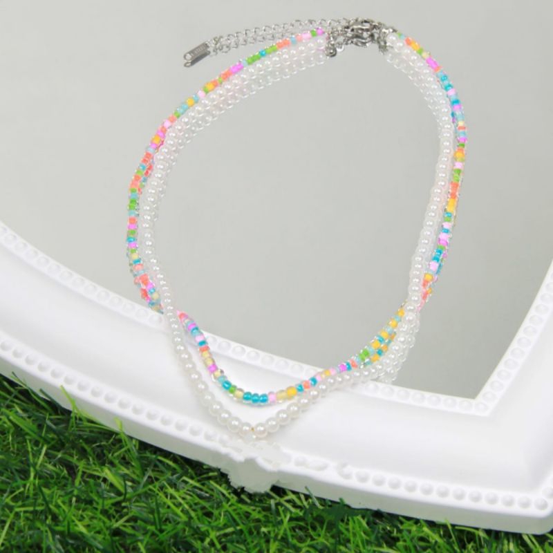 NC-168 สร้อยคอลูกปัดสองชั้นสีแฟนซีที่สวยงามนําเข้าอุปกรณ์เสริมวัยรุ่น