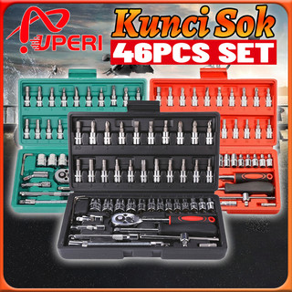 Set Kunci Socket 46 PCS full Set (1/4 ") Pas Ring L Motor Kunci/kunci l set CR-V lengkap/kunci ring pas 1 set lengkap