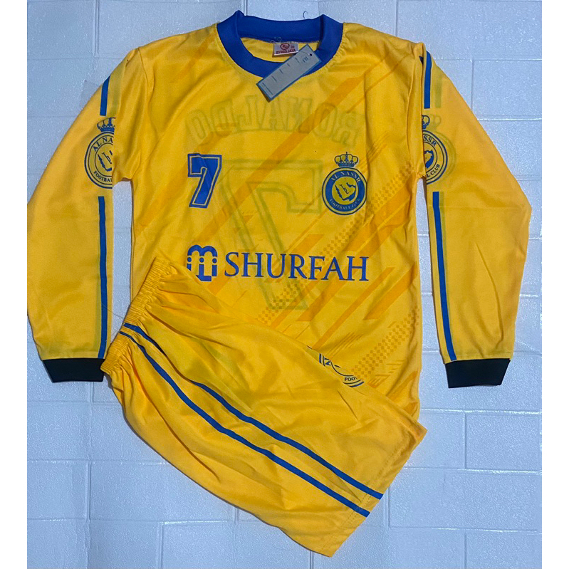 Al nassr LONG SLEEVED RONALDO FOOTBALL Shirt สําหรับเด็กอายุ 6-12 ปี