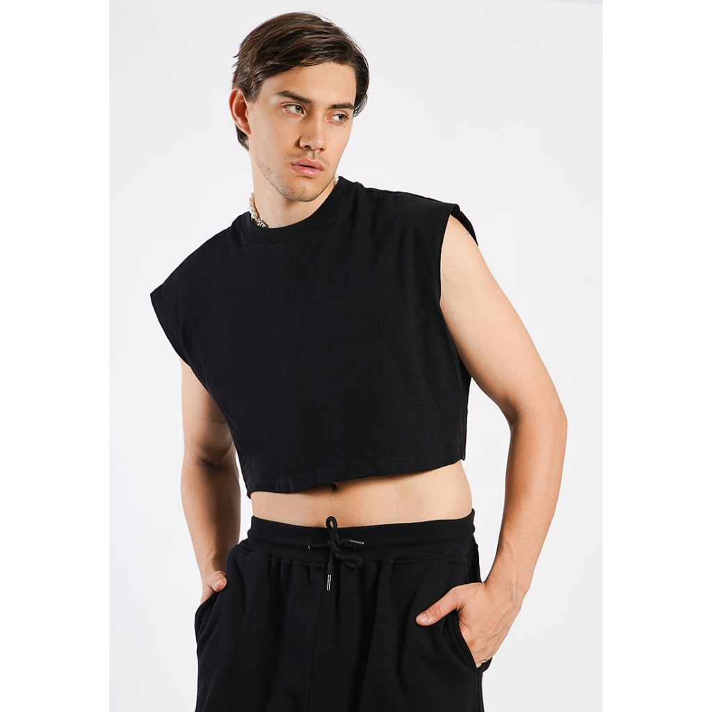 OCWA JUNIOR SLEEVELESS CROP TANK สีดํา ผู้ชาย