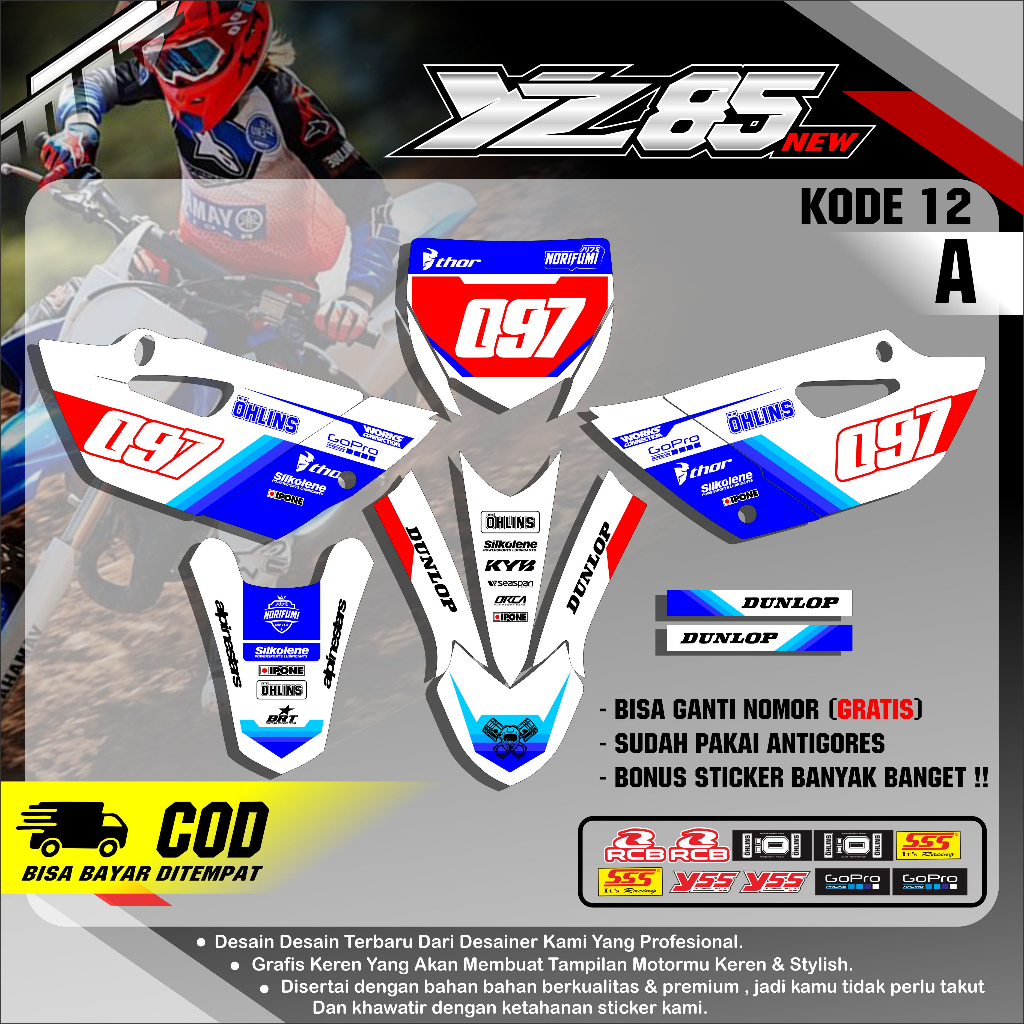 สติกเกอร์ Striping Decal สติกเกอร์ Semi Full Trim Variation Yamaha YZ 85 ใหม่ล่าสุด Racing Design - MTP K.12