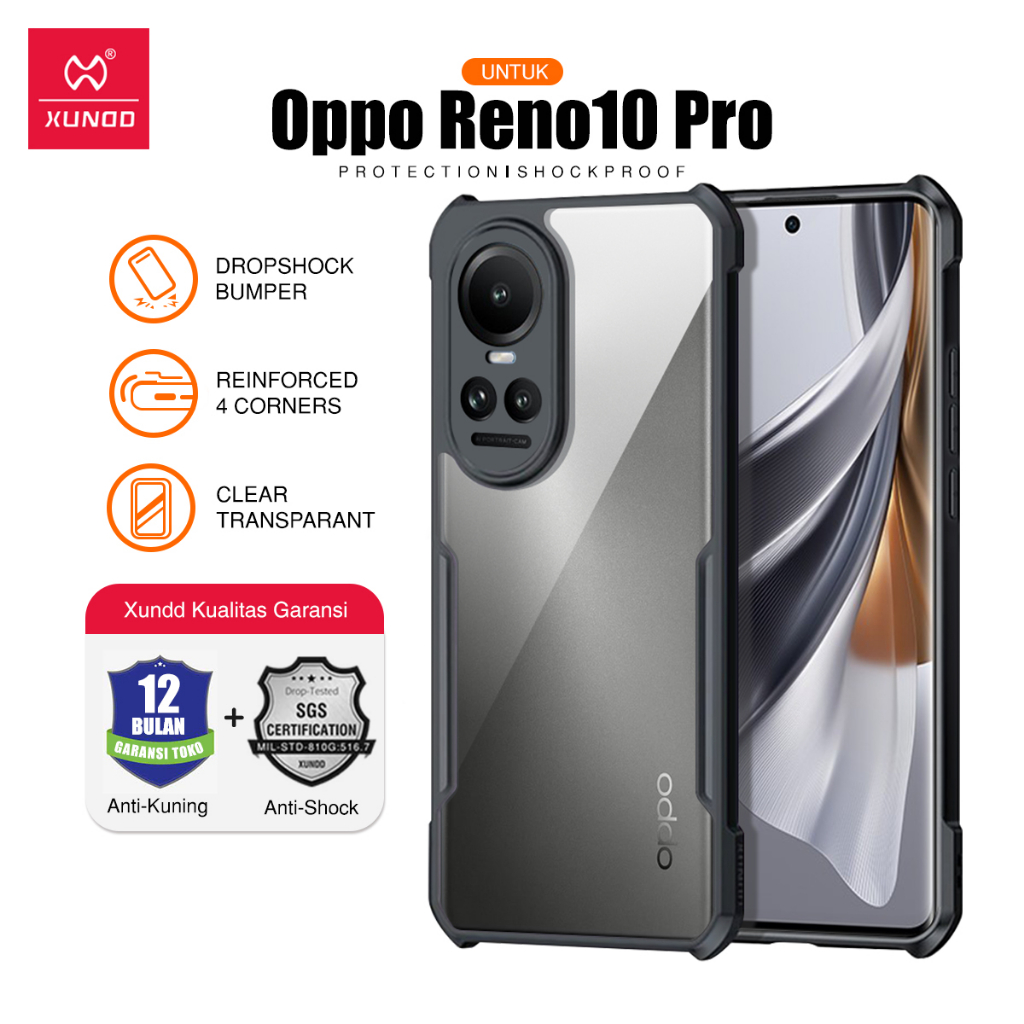 Xundd Case สําหรับ Oppo Reno10 Pro / Reno 10 Pro 6.7 นิ้วกันกระแทกปลอกหลังโปร่งใสบาง / กรอบกันชน TPU