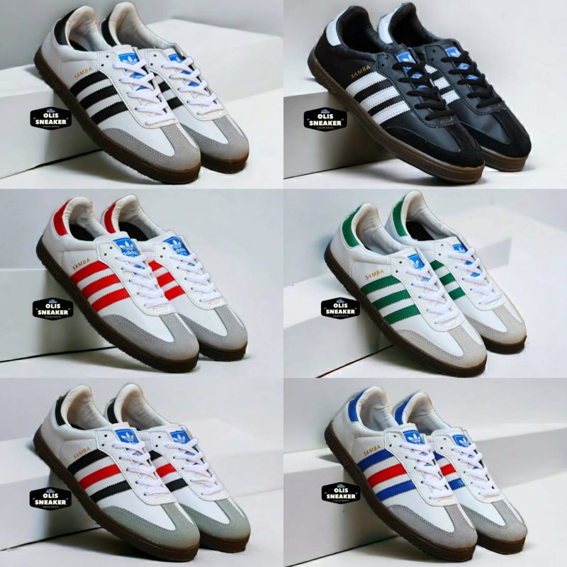 Hitam MERAH PUTIH HIJAU Adidas Samba OG รองเท้าผ้าใบ สีดํา สีขาว สีเขียว สีฟ้า สีเขียว สีแดง สไตล์ฝรั่งเศส สําหรับผู้ชาย ไซซ์ 39 40 41 42 43 44