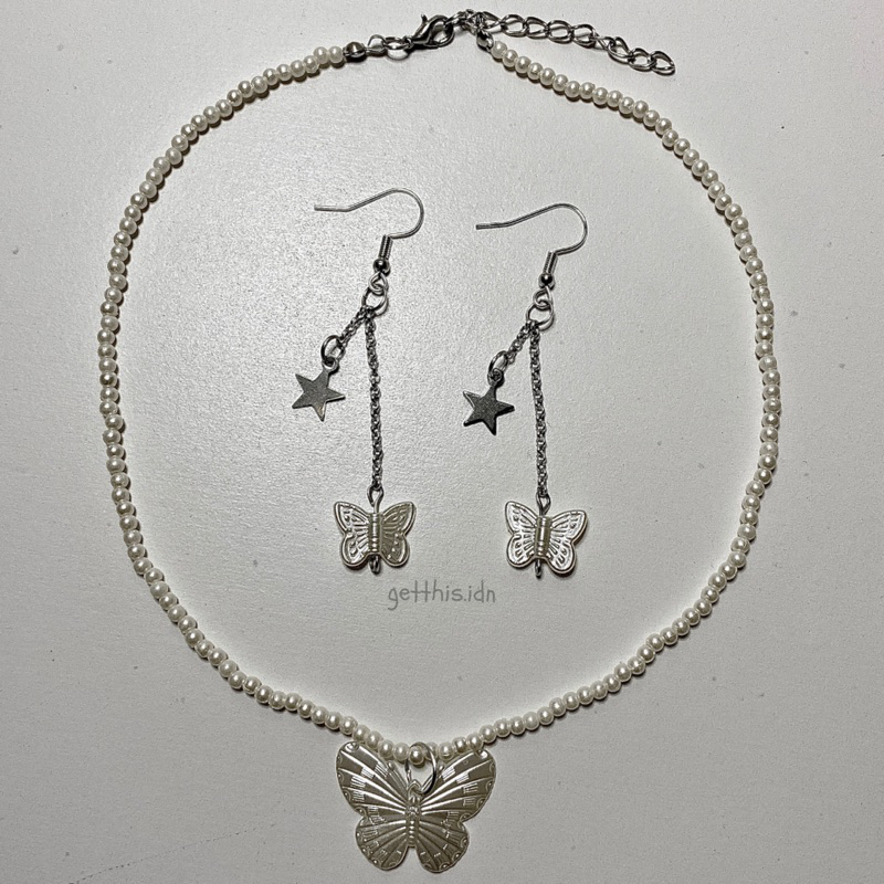 (GT66012) สร้อยคอลูกปัด ผีเสื้อสีขาว y2k Style | Getthis.idn สร้อยคอลูกปัด