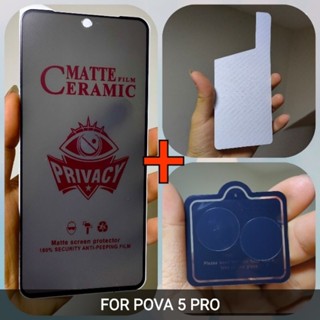 Tecno pova 5 pro/5 pro กระจกนิรภัย เนื้อแมตต์ เซรามิค กันแอบมอง + เลนส์กล้อง, garskin