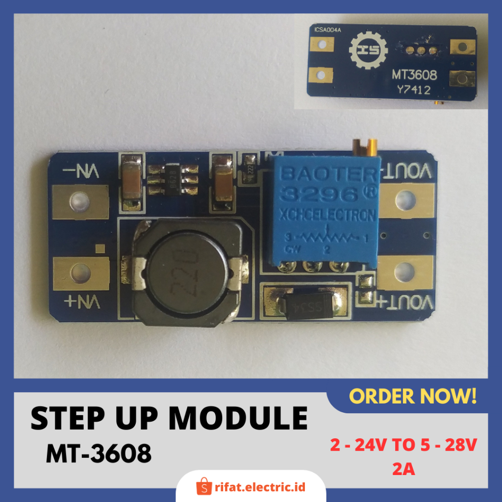 MT3608 โมดูลสเตอัพ BOOST CONVERTER 2A 2V-24V ถึง 5V-28V