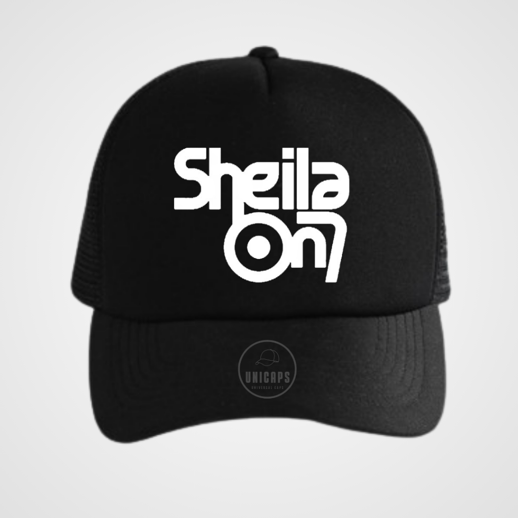 Hitam Unicaps SCREEN PRINTED NET HAT DTF MUSIC BAND SHEILA บน 7 PREMIUM LOTTO MATERIAL สีดํา