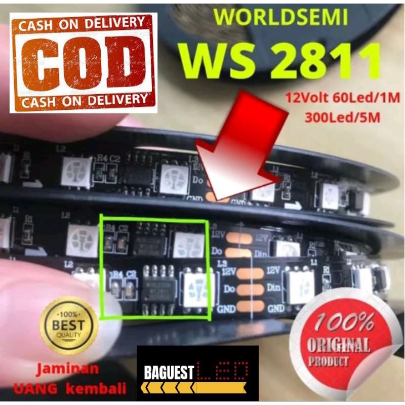 แถบ Led rgb 5050 12v ต้นฉบับ wordsemi ws2811 300led black pcb
