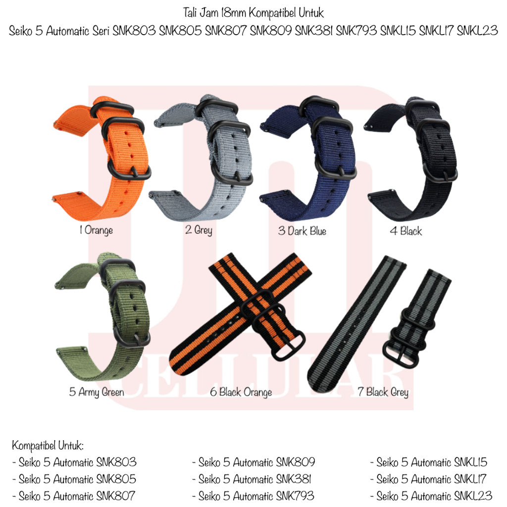 STT 18mm สายนาฬิกาไนลอนใช้งานร่วมกับ Seiko 5 Automatic Series SNK803 SNK805 SNK807 SNK809 SNK381 SNK