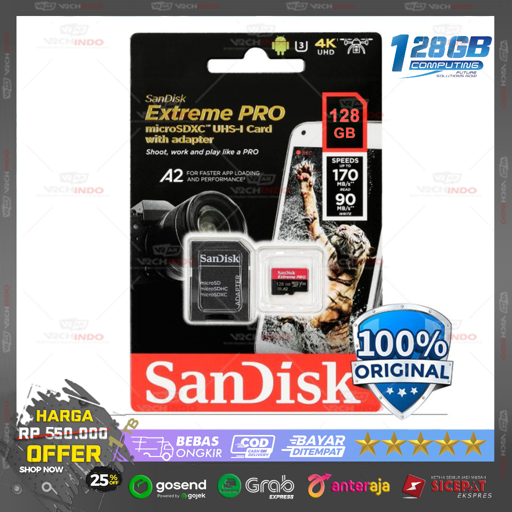 Sandisk Extreme Pro A2 การ์ดหน่วยความจํา 128gb - MicroSD - | 170mbps!!