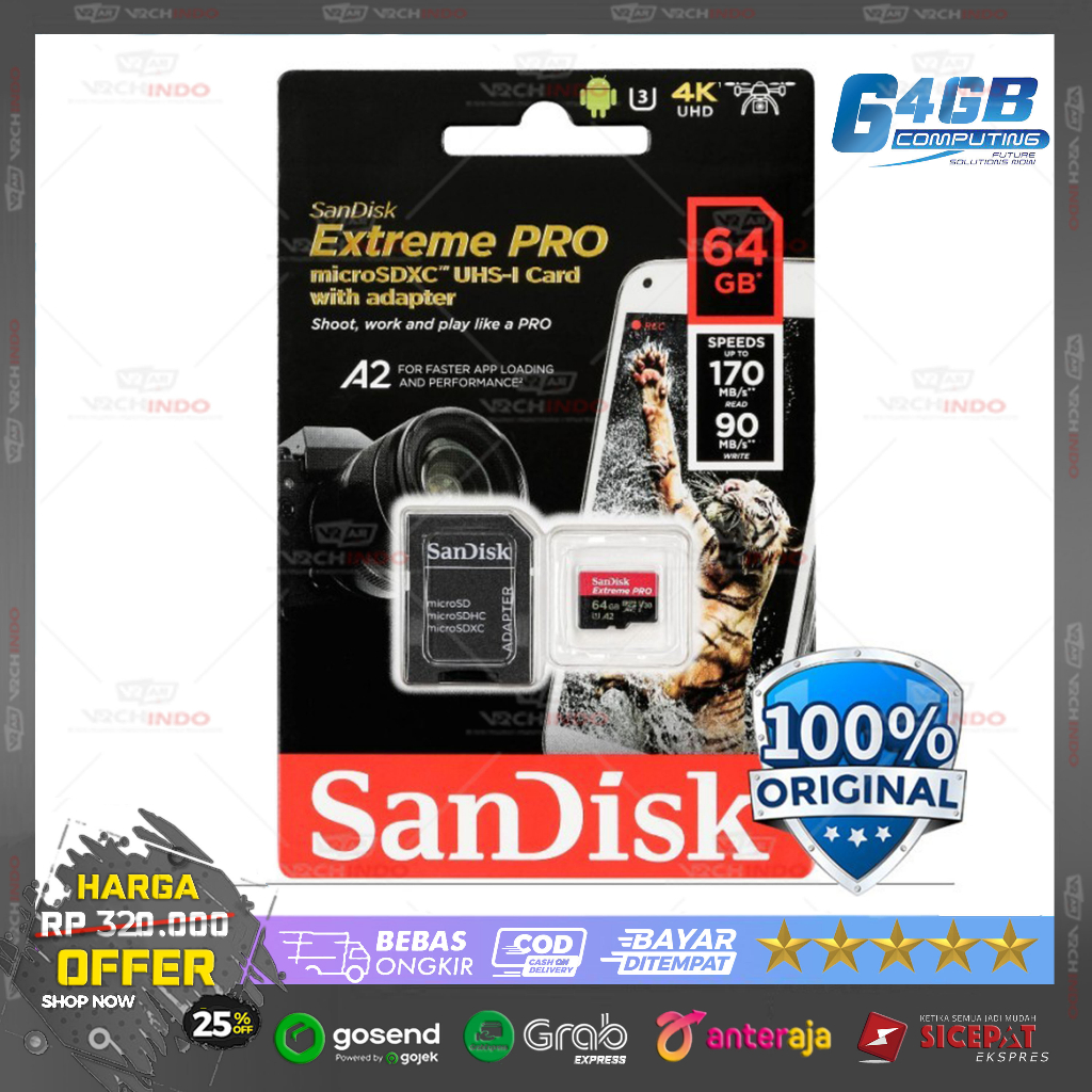 การ์ดหน่วยความจํา 64gb Sandisk Extreme Pro A2 Microsd | 170mbps
