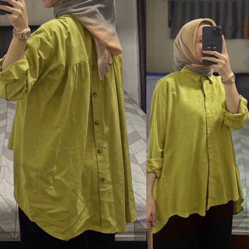 Kemeja Rika very button top/Rika top blouse ลินิน/เสื้อผู้หญิงติดกระดุมหลัง/เสื้อสตรีล่าสุด
