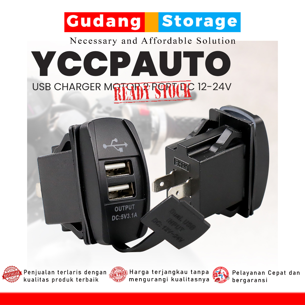 [Warehouse Storage Official ] Motor Charger Port/USB Charger Motor 2 Port DC 12-24V - CJ-L040 สีดํา
