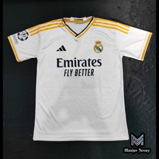 เสื้อกีฬาแขนสั้น พิมพ์ลาย Real Madrid Home 2023 2024 แบบเต็มตัว