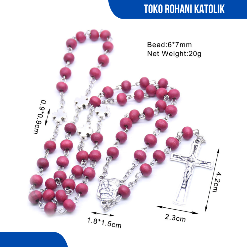 MERAH RED WOODEN ROSARY NECKLACE / CATHOLIC ROSARY NECKLACE / ROSARY ของแท้ / COUNTER