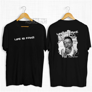 เสื้อยืด ผ้าฝ้าย ขนาดใหญ่ ลาย Distro Life Is Fake Shirt Distro Streetstyle ยุค 30s สีกามิฮากิ สําหรับผู้ชาย และผู้หญิง