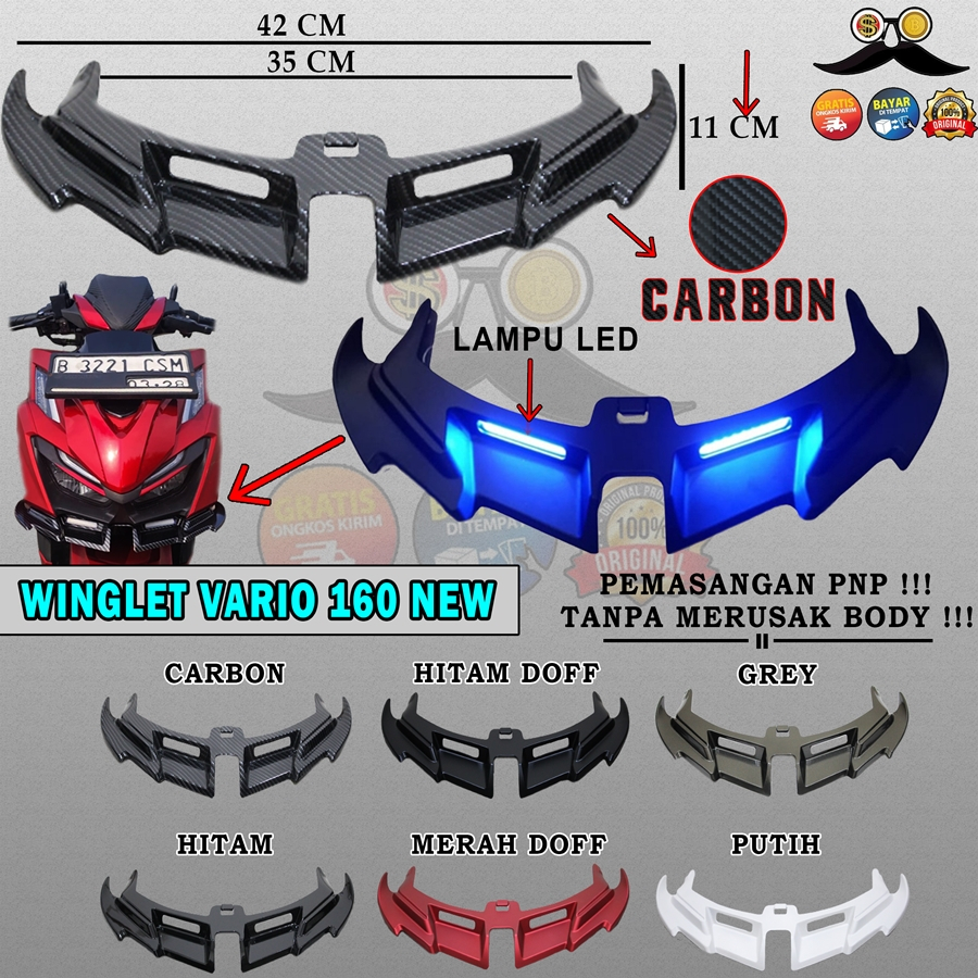 Winglet VARIO 160 ABS CBS ISS HONDA V160 WINGLED ไฟ LED พร้อมสวิตช์หัวฉีดรถจักรยานยนต์ PNP ปลั๊กและเล่น