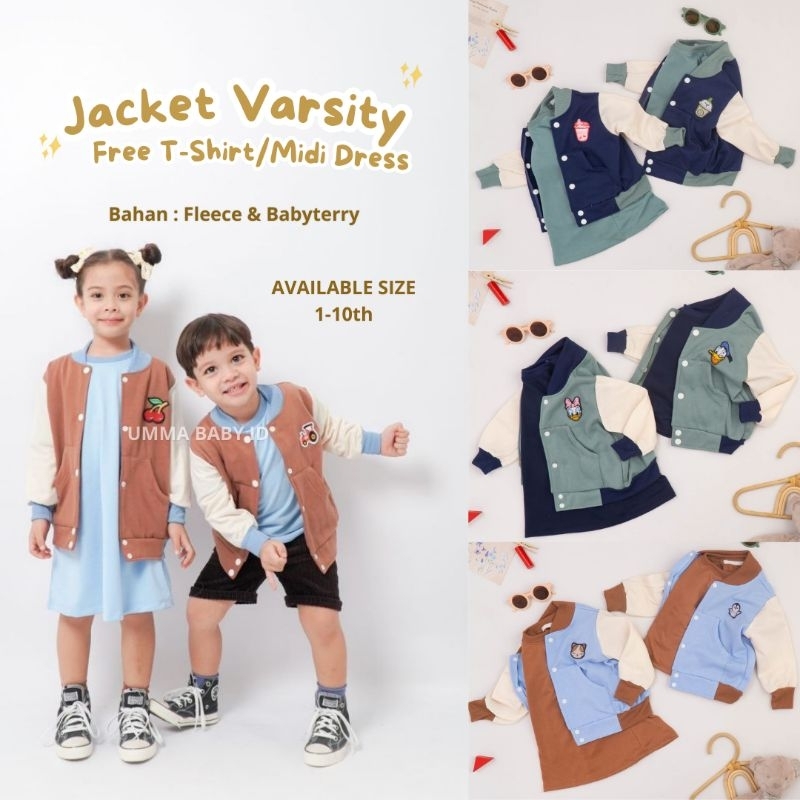 Ummababy.id Safari Varsity Jacket ฟรีเสื้อยืด/ชุด Midi - เสื้อแจ็คเก็ตเด็กผู้หญิง