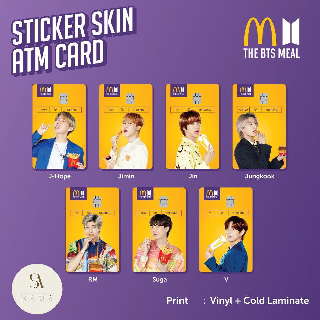 สติ๊กเกอร์สกินการ์ด BTS Meal X McDonalds - ATM Vinyl Debit, บัตรเครดิต, Emoney, Flazz, สติ๊กเกอร์การ์ด Access Army McD