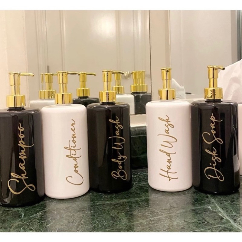 Hitam ขวดปั๊ม 500 มล. สีดํา หรูหรา ขวดปั๊มสบู่เหลว 500 มล. เติม PET ภาชนะเคลือบเงา