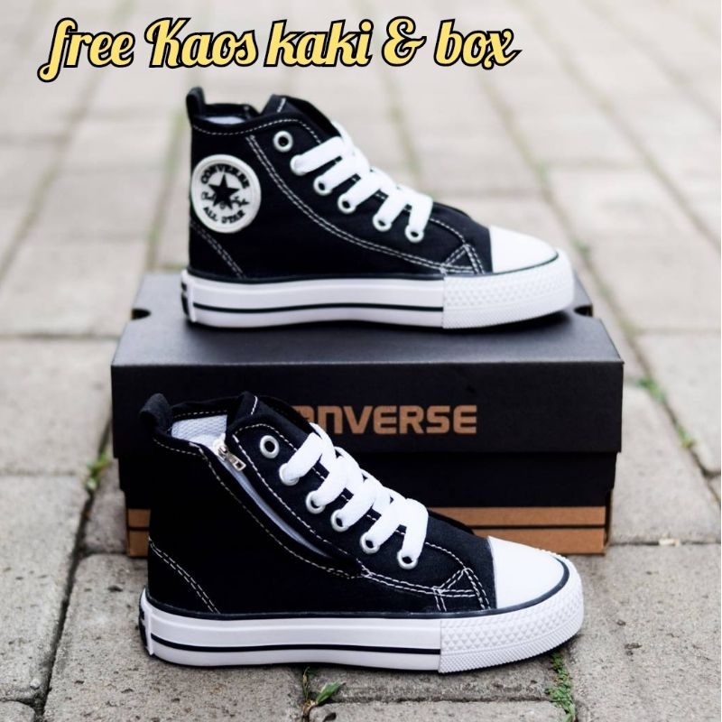 Converse All Star High Black White Premium Zipper School Shoes สําหรับเด็กชายและเด็กหญิง