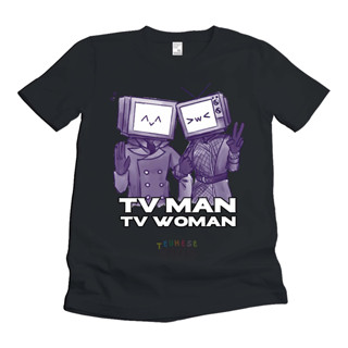 (ฟรีชื่อ) เสื้อยืดลําลอง แขนสั้น พิมพ์ลายตัวละคร skibidi motif toilet "TV MAN TV WOMAN" สําหรับเด็ก