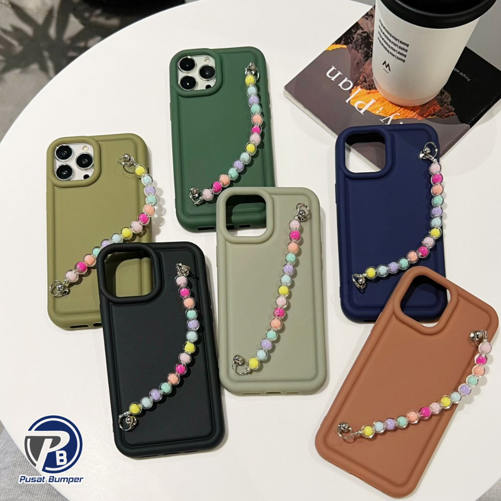 GC68 Softcase ซิลิโคน Deluxe Matte Macaron Matte Air Bag Chain Grip ลูกปัดสําหรับ VIVO Y91 Y93 Y95 Y