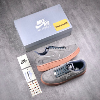 รองเท้าผ้าใบ Air Force 1 AF1 หนังกลับ สีเทา