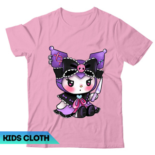 SANRIO เสื้อยืดแขนสั้น พิมพ์ลาย KUROMI KUROMI ฟรีชื่อ สําหรับเด็ก