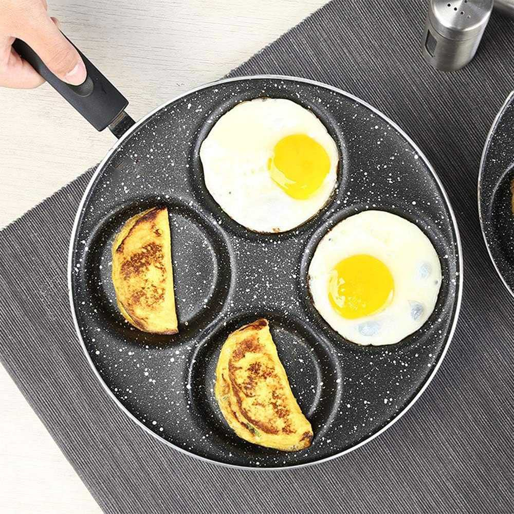 กระทะเทฟล่อน Egg Omlet กระทะทรงกลมมัลติฟังก์ชั่น 4 หลุม Non-Stick