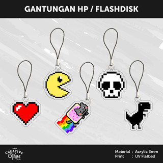 Pixel Art - ที่แขวนโทรศัพท์มือถืออะคริลิค HP Flashdisk 3 มม. - Nyan Cat Pacman USB อุปกรณ์เสริมตกแต่ง