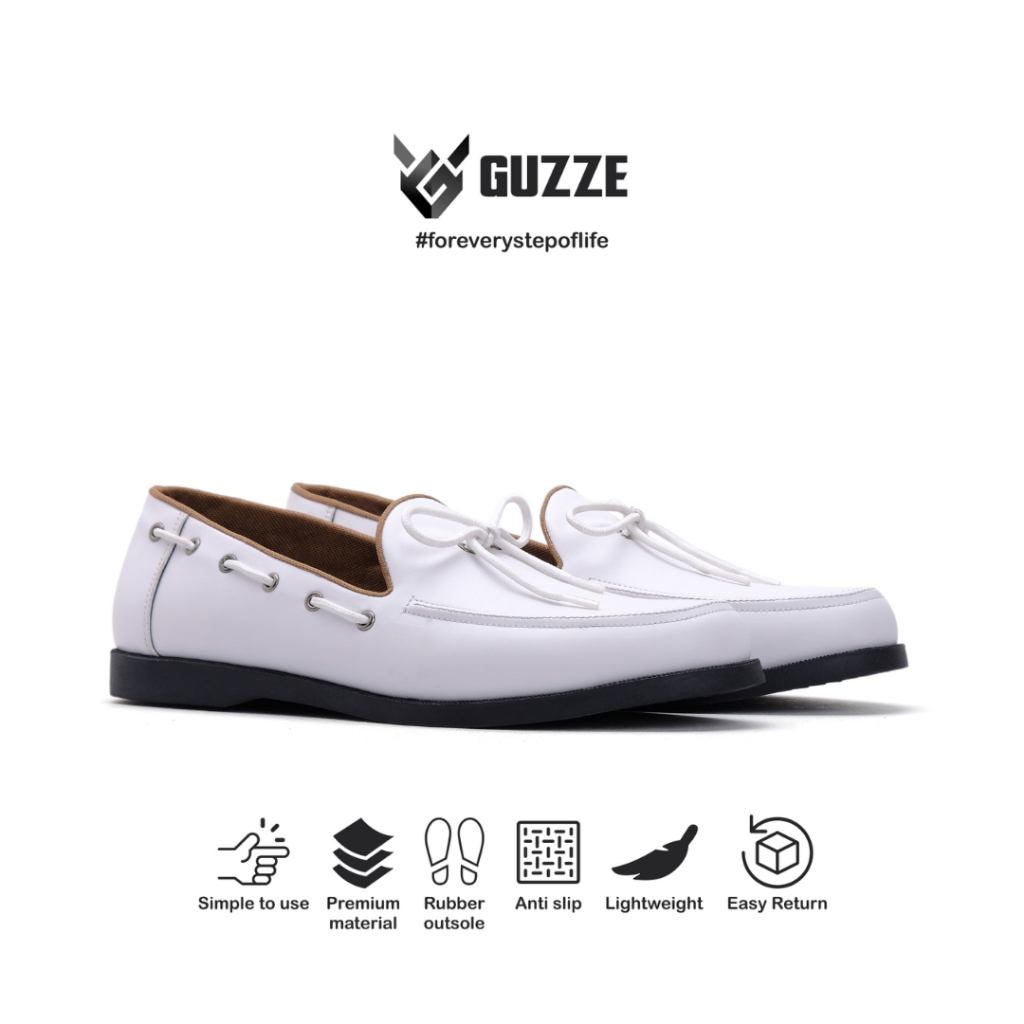 รองเท้าโลฟเฟอร์ Guzze Veron White Casual Men& 39;s