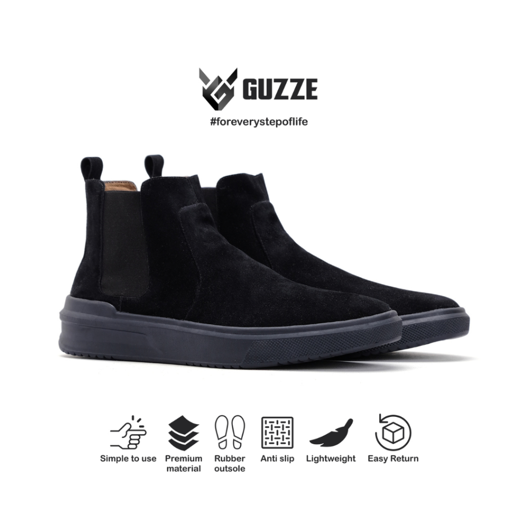 รองเท้าลําลองผู้ชาย Suede Chelsea Boots Guzze Axton Black Heritage