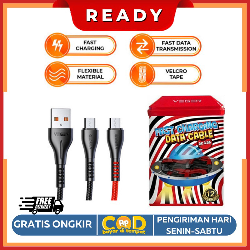 VEGER UFO Tin Type C QC 3.0A สายชาร์จข้อมูลอย่างรวดเร็วต่อชิ้น