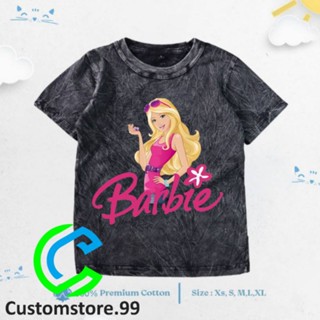 (ฟรีชื่อ) Washed BARBIE เสื้อยืด แขนสั้น คอกลม พิมพ์ลาย พรีเมี่ยม สําหรับเด็ก