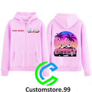 เสื้อแจ็กเก็ต มีซิป ลายบาร์บี้ ชื่อฟรี สําหรับเด็ก