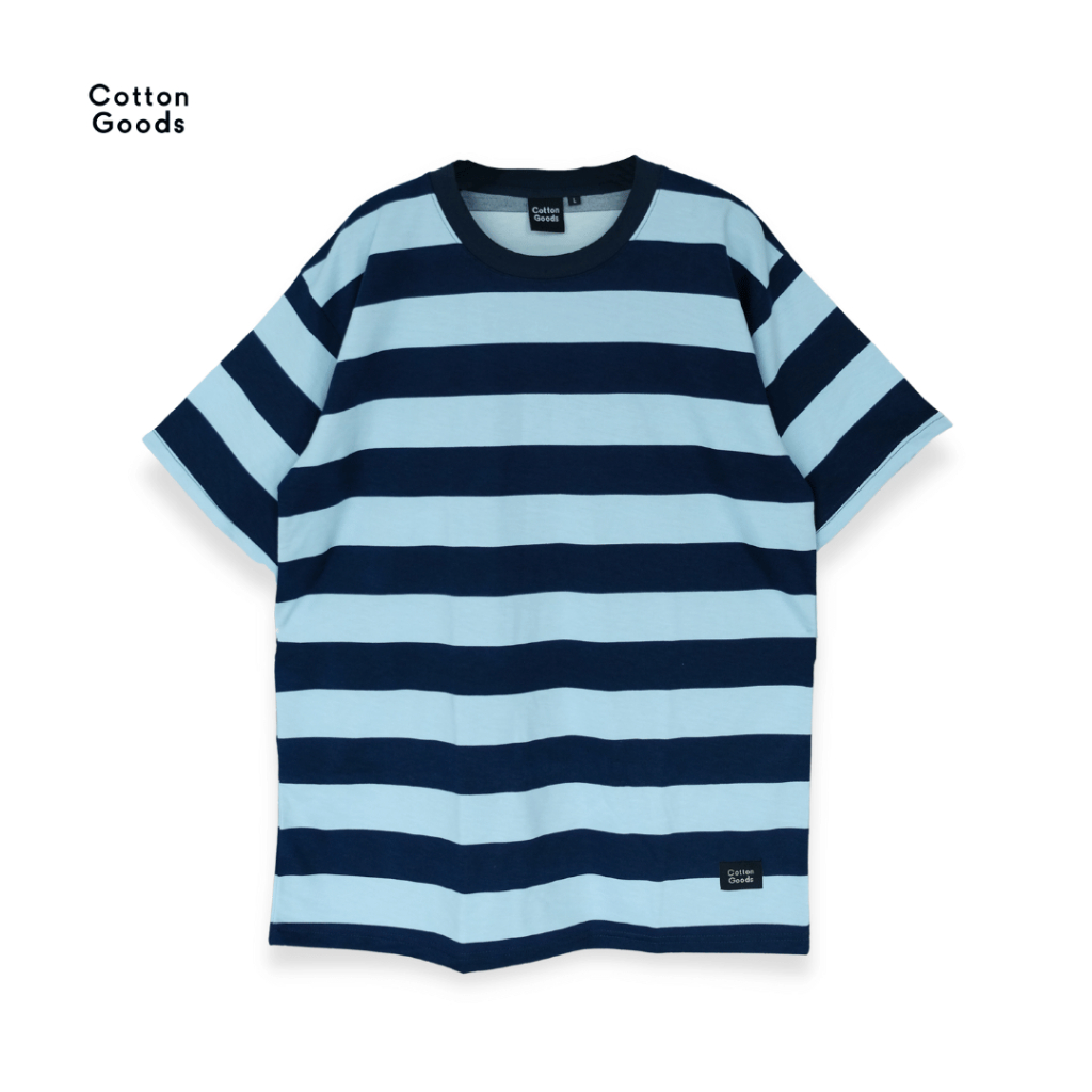 Cotton Goods Oversize Baby Terry Heath Navy Blue Striped Tees