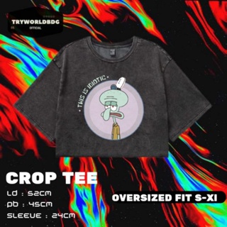 Tryworldbdg เสื้อครอปท็อป "SQUIDWARD" | เสื้อครอป โชว์หลัง | เสื้อยืด พิมพ์ลาย Squidward THIS IDIOTIC WASHING VINTAGE TEE CROP TOP สําหรับผู้ชาย