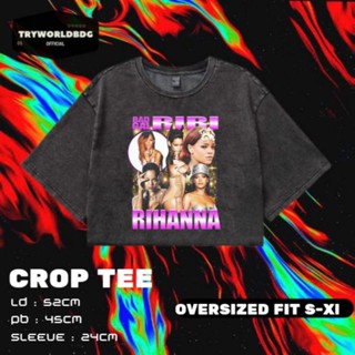 Tryworldbdg RIHANNA CROP โอเวอร์ไซซ์ อย่างเป็นทางการ | เสื้อครอป โชว์หลัง | เสื้อยืด พิมพ์ลาย Riri RIHANNA BAD GUL WASHING VINTAGE TEE CROP TOP สําหรับผู้ชาย