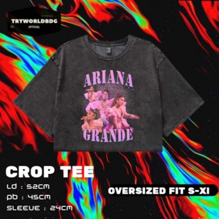 Tryworldbdg เสื้อครอปท็อป "ARIANA GRANDE" อย่างเป็นทางการ | เสื้อครอป โชว์หลัง | เสื้อครอป ARIANA GRANDE WASHING VINTAGE TEE