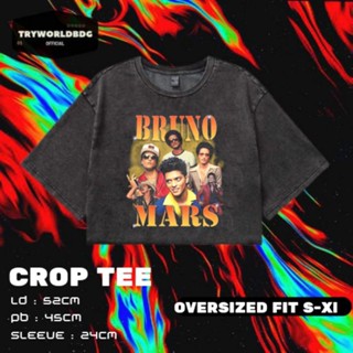 Tryworldbdg เสื้อครอปท็อป "BRUNO MARS" อย่างเป็นทางการ | เสื้อครอป โชว์หลัง | เสื้อยืด พิมพ์ลาย Bruno MARS WASHING VINTAGE TEE CROP TOP