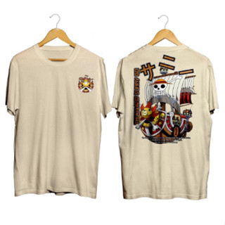 เสื้อยืดผ้าฝ้าย พิมพ์ลายอนิเมะวันพีช THOUSAND SUNNY GO COTTON COMBED 30S สําหรับผู้ชาย