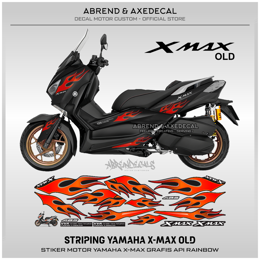 Striping Xmax Old Graphic Flame Rainbow / Yamaha X-max Motorcycle Stickers Custom Design List Variations / Stock Decals