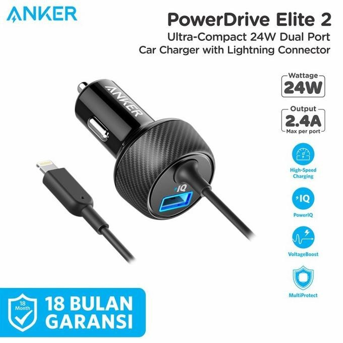 Anker PowerDrive 2 Elite พร้อมเครื่องชาร์จในรถยนต์ขั้วต่อ Lightning - A2214