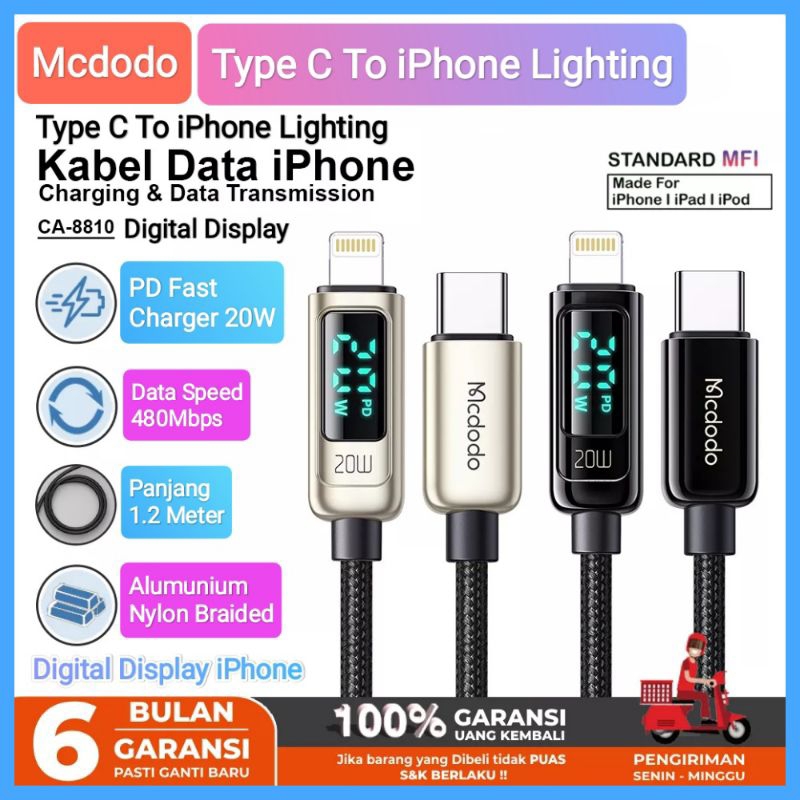 Mcdodo Type C To iPhone Lighting Fast Charging Digital Display Nylon Data Cable