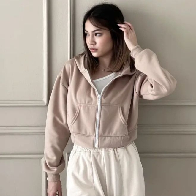 ข้อเสนอใหม่ Aasaa J4K3T Basic Hoodie Zipper Crop Jacket Plain Hoodie ผู้หญิง