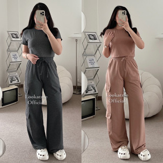TAYLOR SET - One Set Top + Cargo Pants - Setelan Wanita Celana Kargo Loose Pants Full Karet Panjang